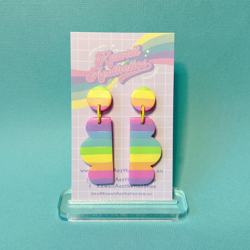 Bright rainbow scalloped polymer clay stud earrings