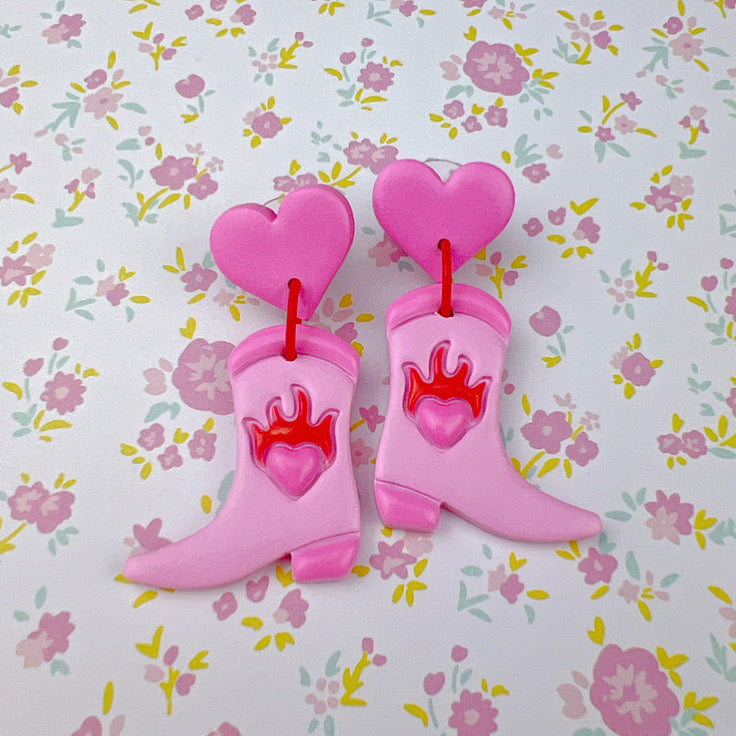 Pink cowboy boots stud earrings
