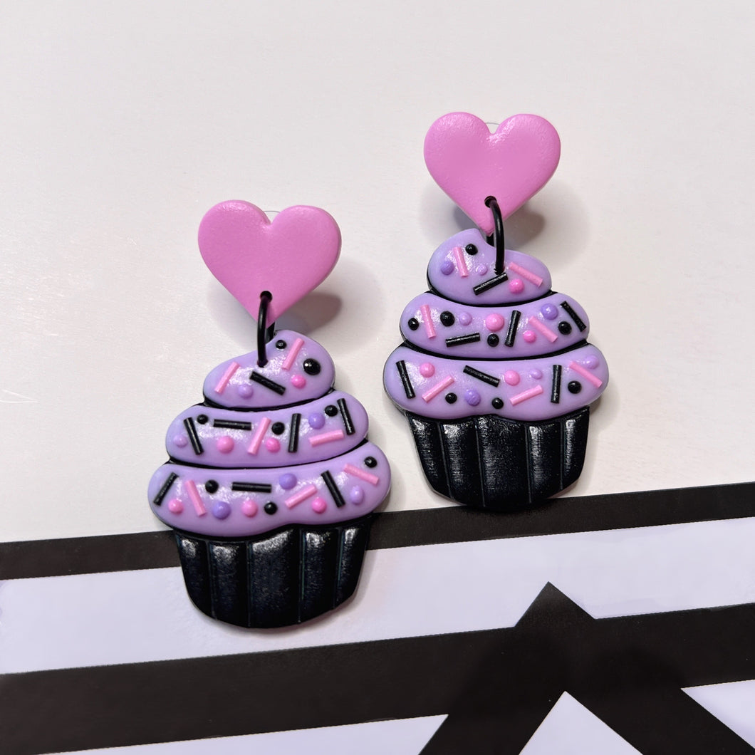 Pastel goth polymer clay cupcake stud earrings