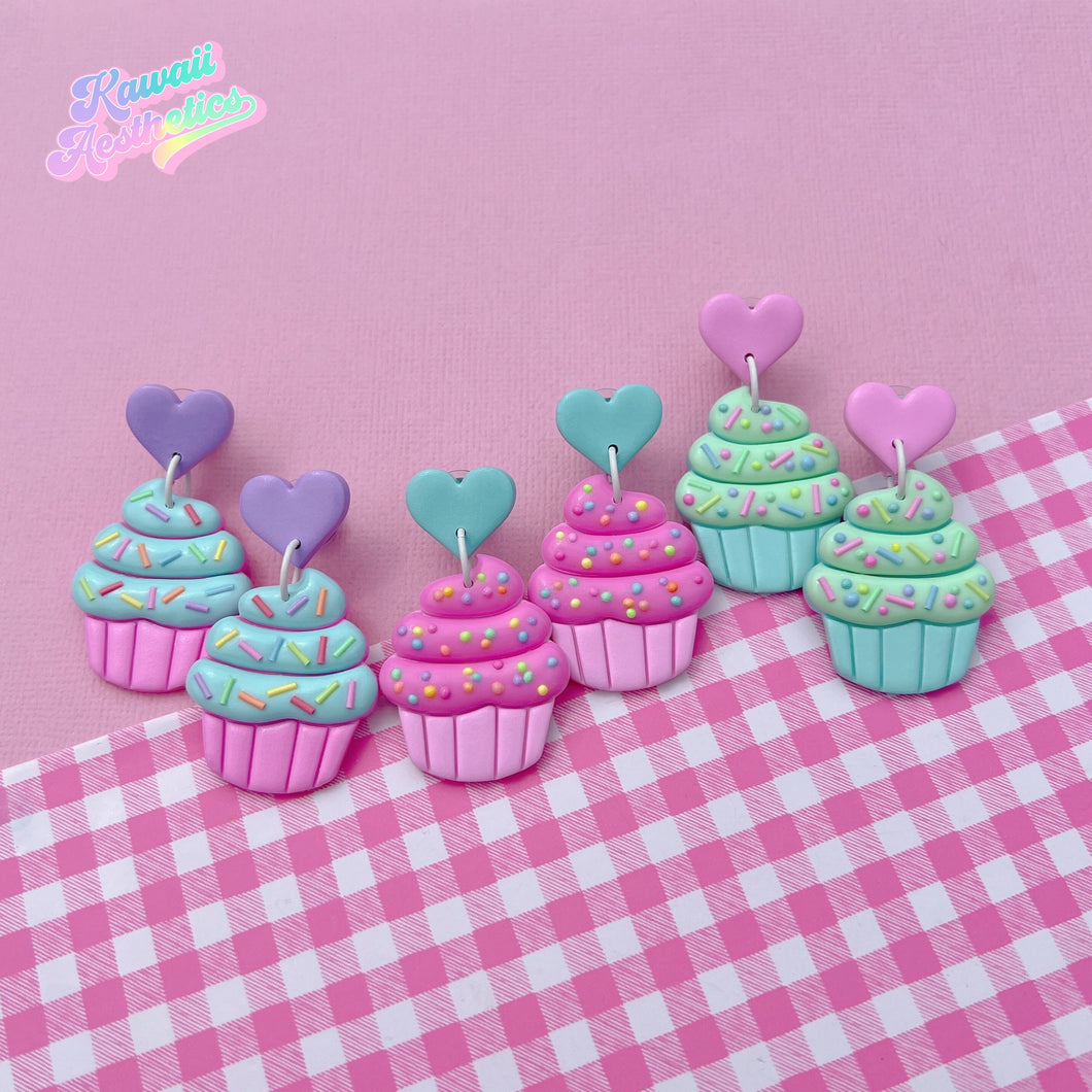 Colourful polymer clay cupcake stud earrings