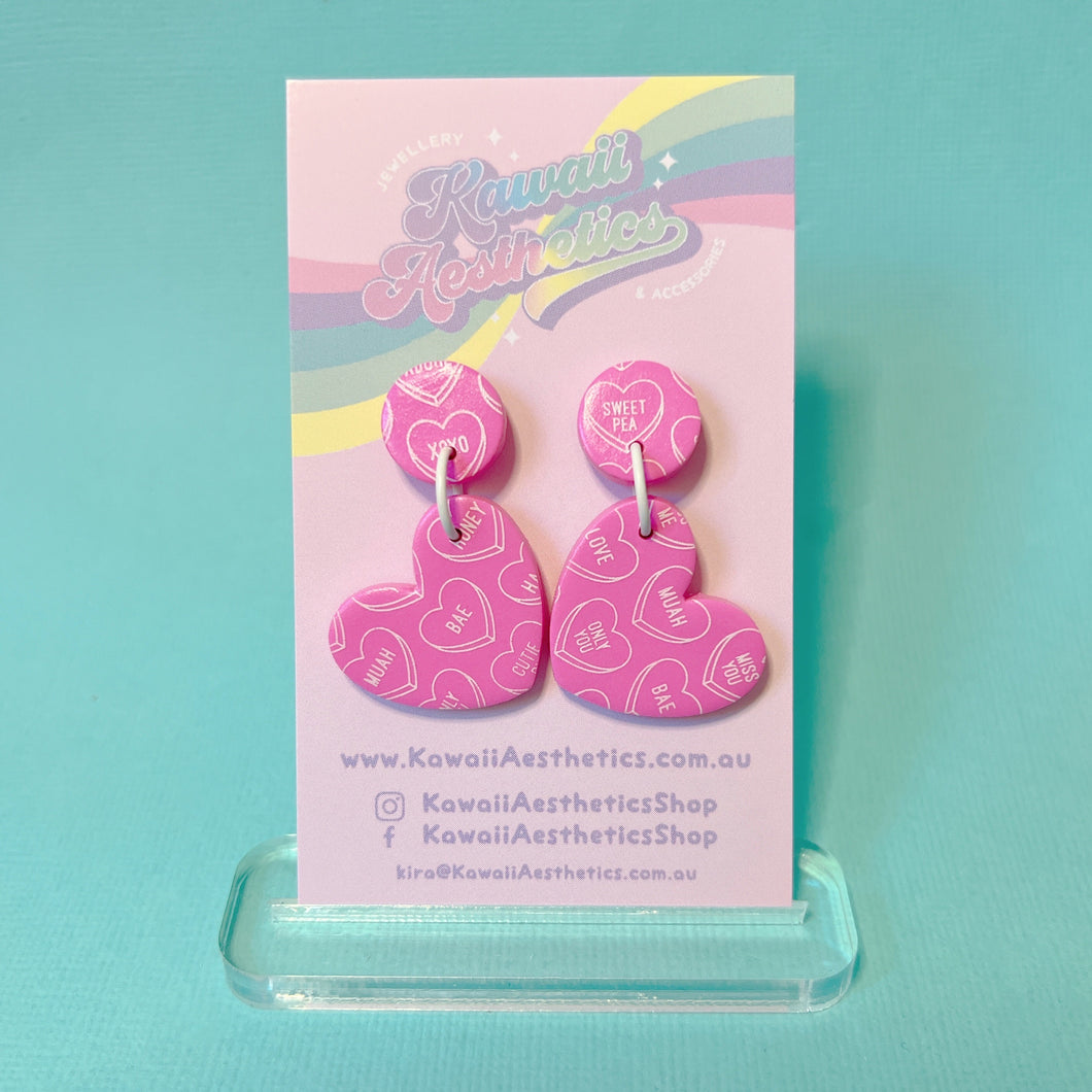 Mini pink convo heart stud earrings