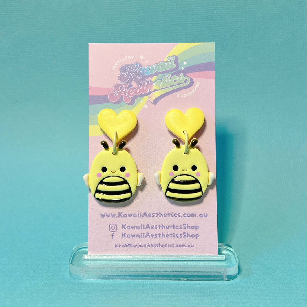 Yellow squish bee polymer clay stud earrings