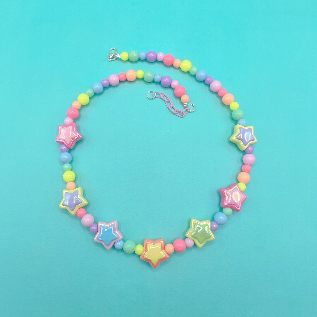 Pastel rainbow star bead necklace