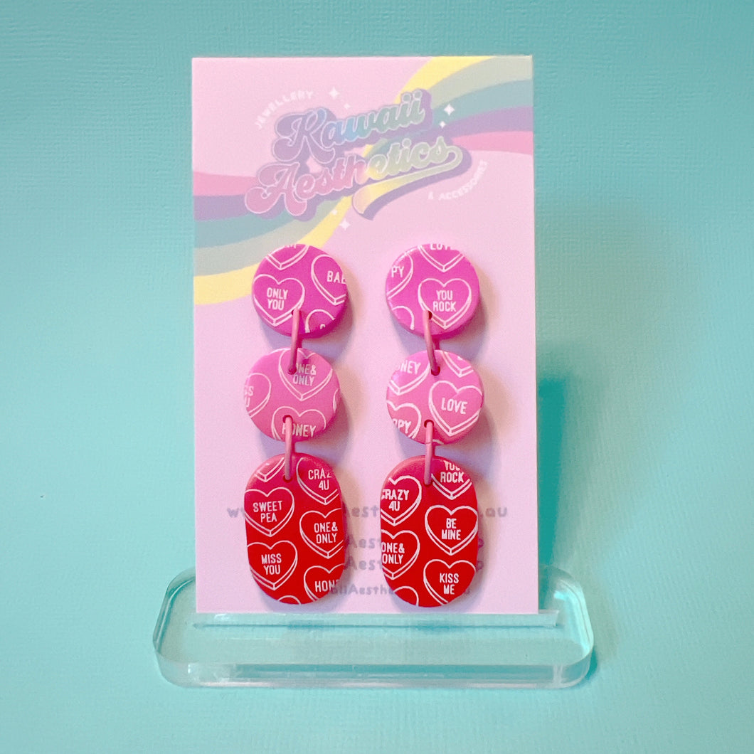 Pink red ombre convo heart geometric stud earrings