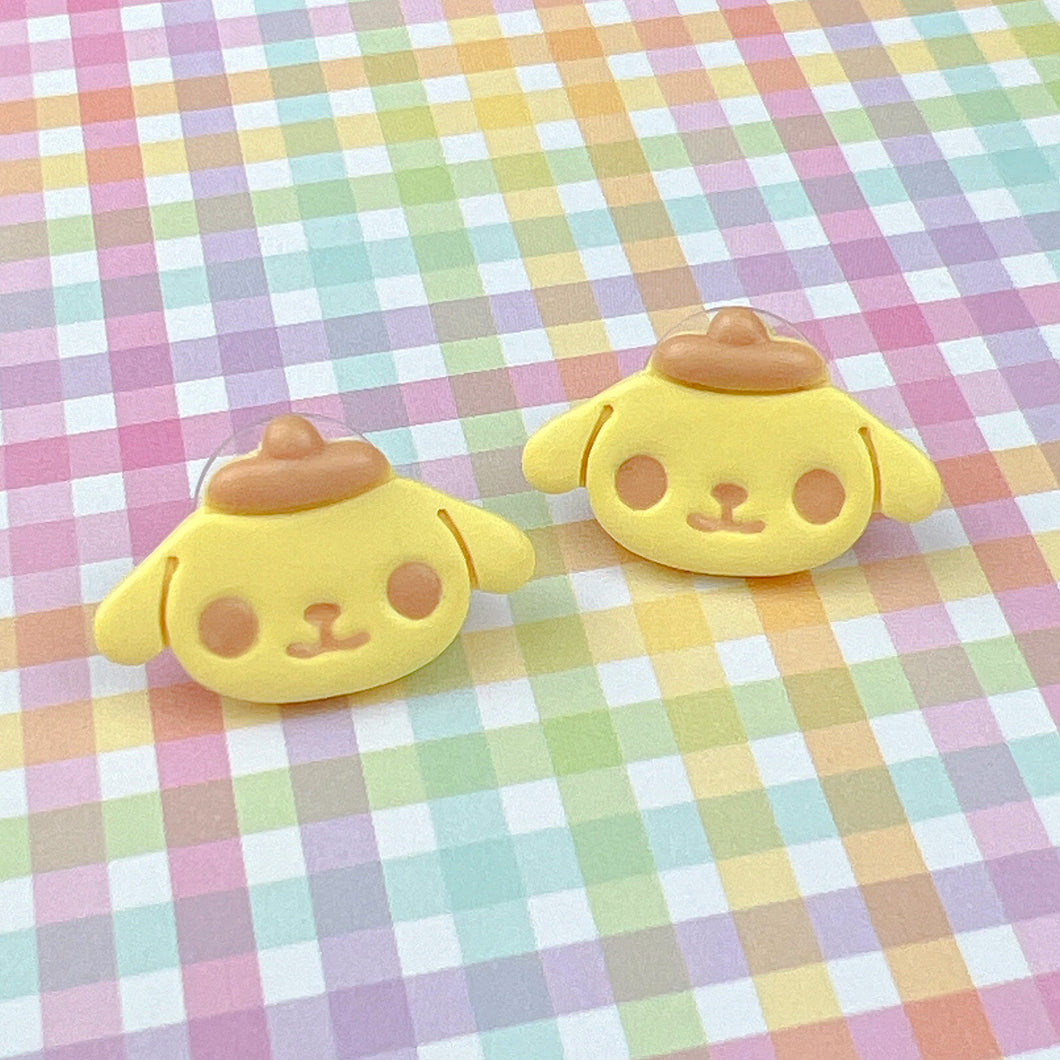 Mini Pom Purin head stud earrings