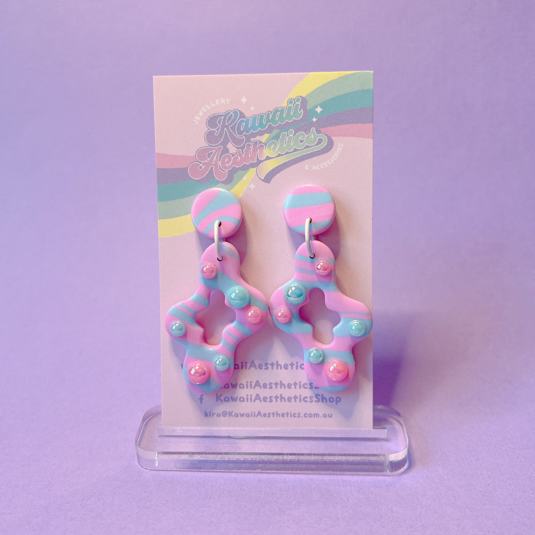 Pastel blue and pink wavy polymer clay stud earrings