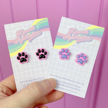 Load image into Gallery viewer, Mini paw print polymer clay stud earrings
