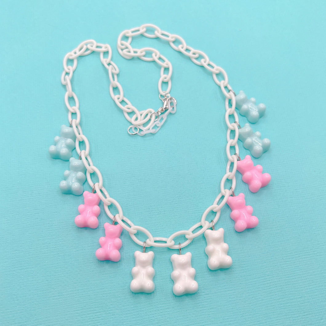 Trans pride gummy bear charm necklace