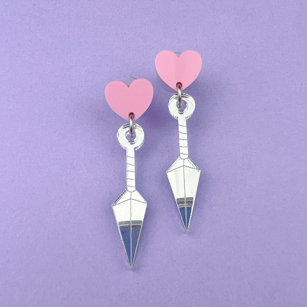 Limited edition silver acrylic kunai stud earrings