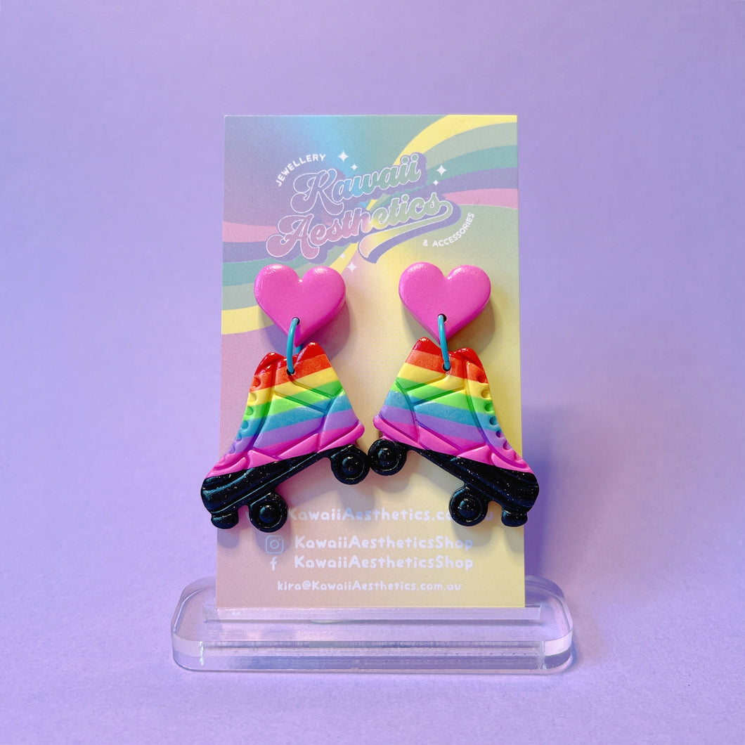 Black and rainbow roller skate stud earrings