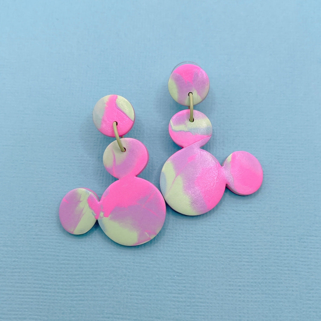 Tricolour Mickey shaped polymer clay stud earrings