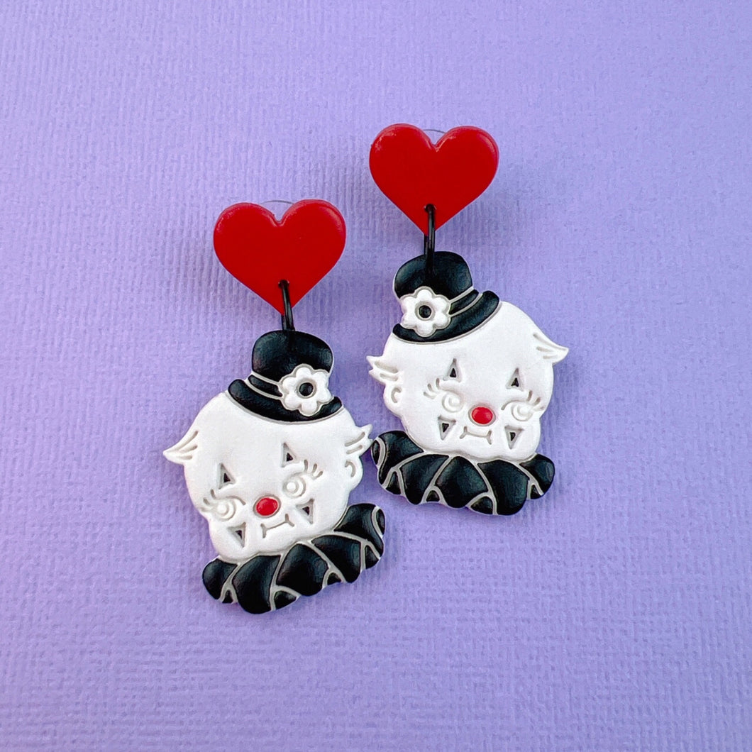 Goth sad clown stud earrings