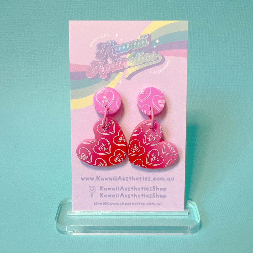 Mini pink and red ombre convo heart stud earrings