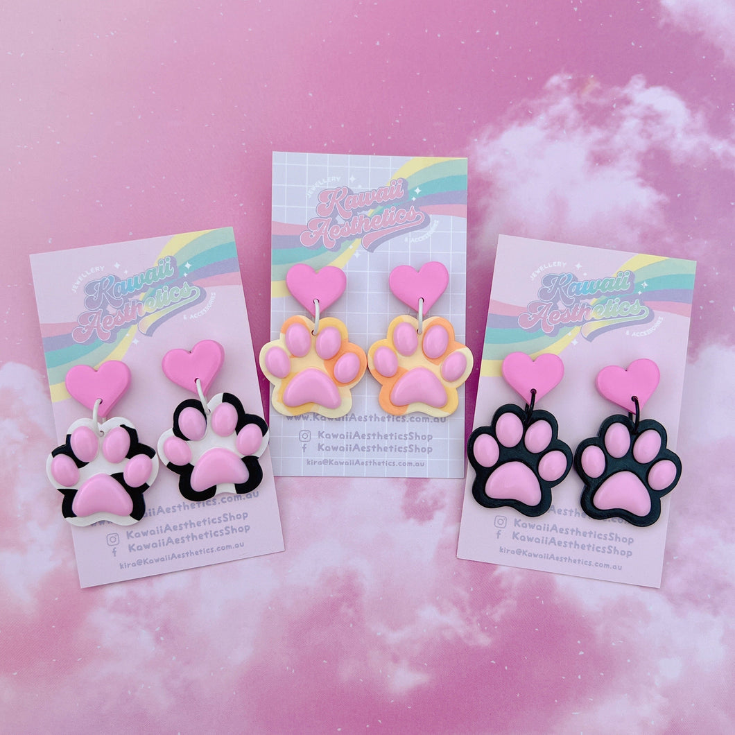 Large paw print polymer clay stud earrings