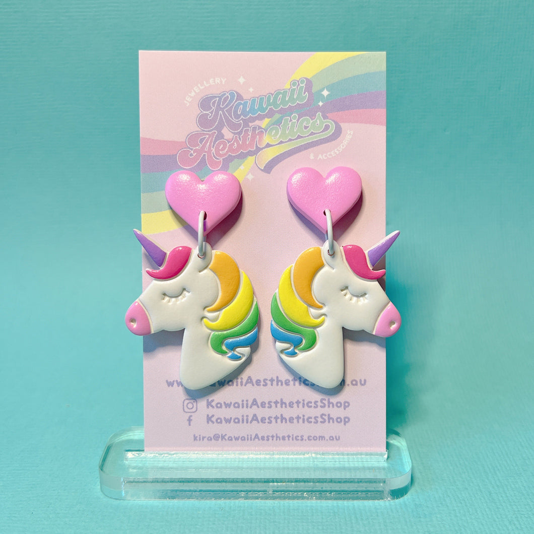 Rainbow unicorn polymer clay stud earrings