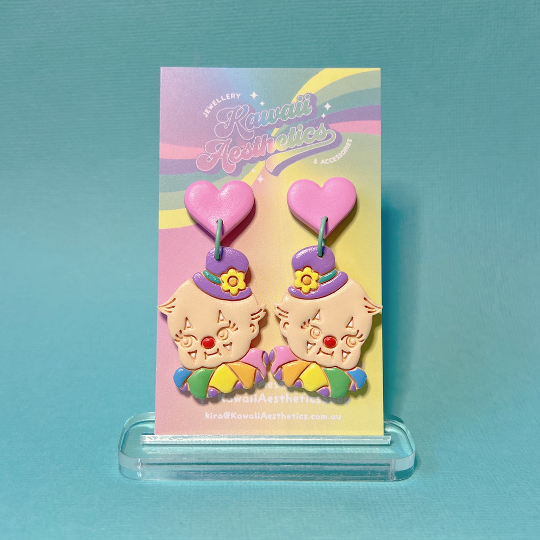 Clown kewpie polymer clay stud earrings