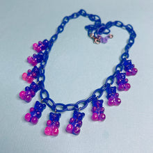 Load image into Gallery viewer, Pink and dark blue resin gummy bear charm necklace
