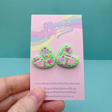 Load image into Gallery viewer, Rainbow frosted sprinkle heart polymer clay stud earrings
