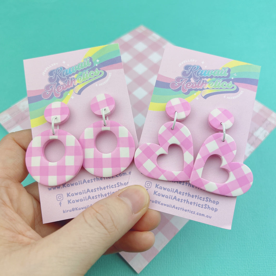 Pink gingham stud earrings