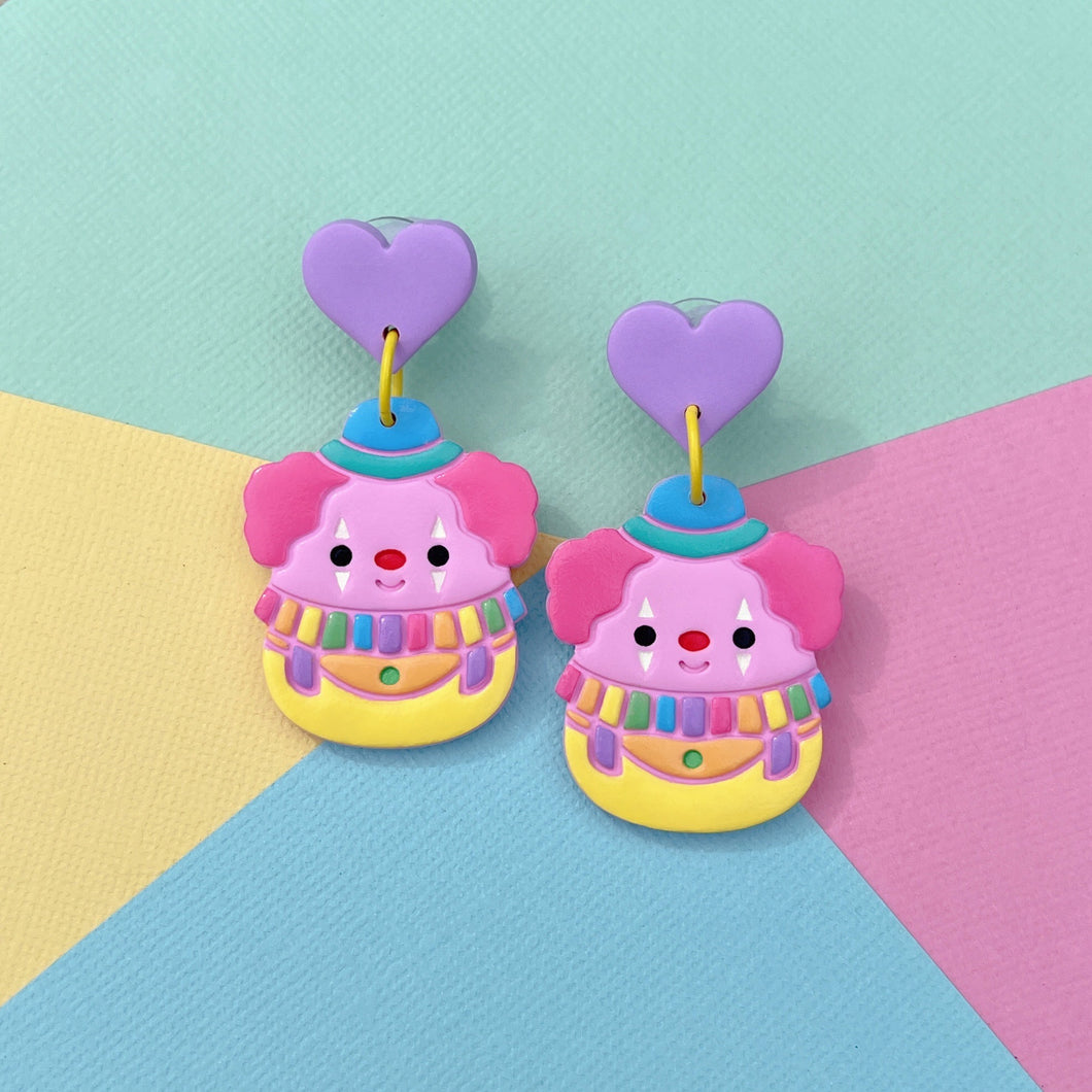 Rainbow squish clown polymer clay stud earrings