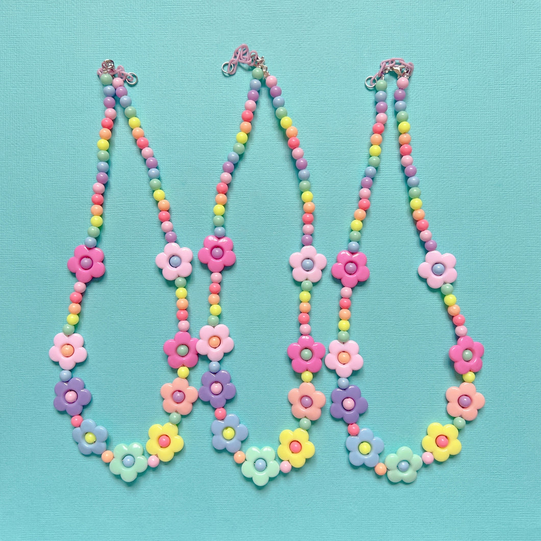 Pastel rainbow flower bead necklace