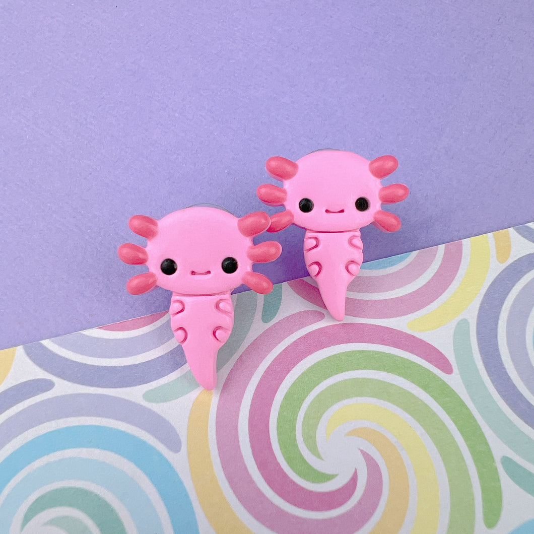 Pink axolotl stud earrings