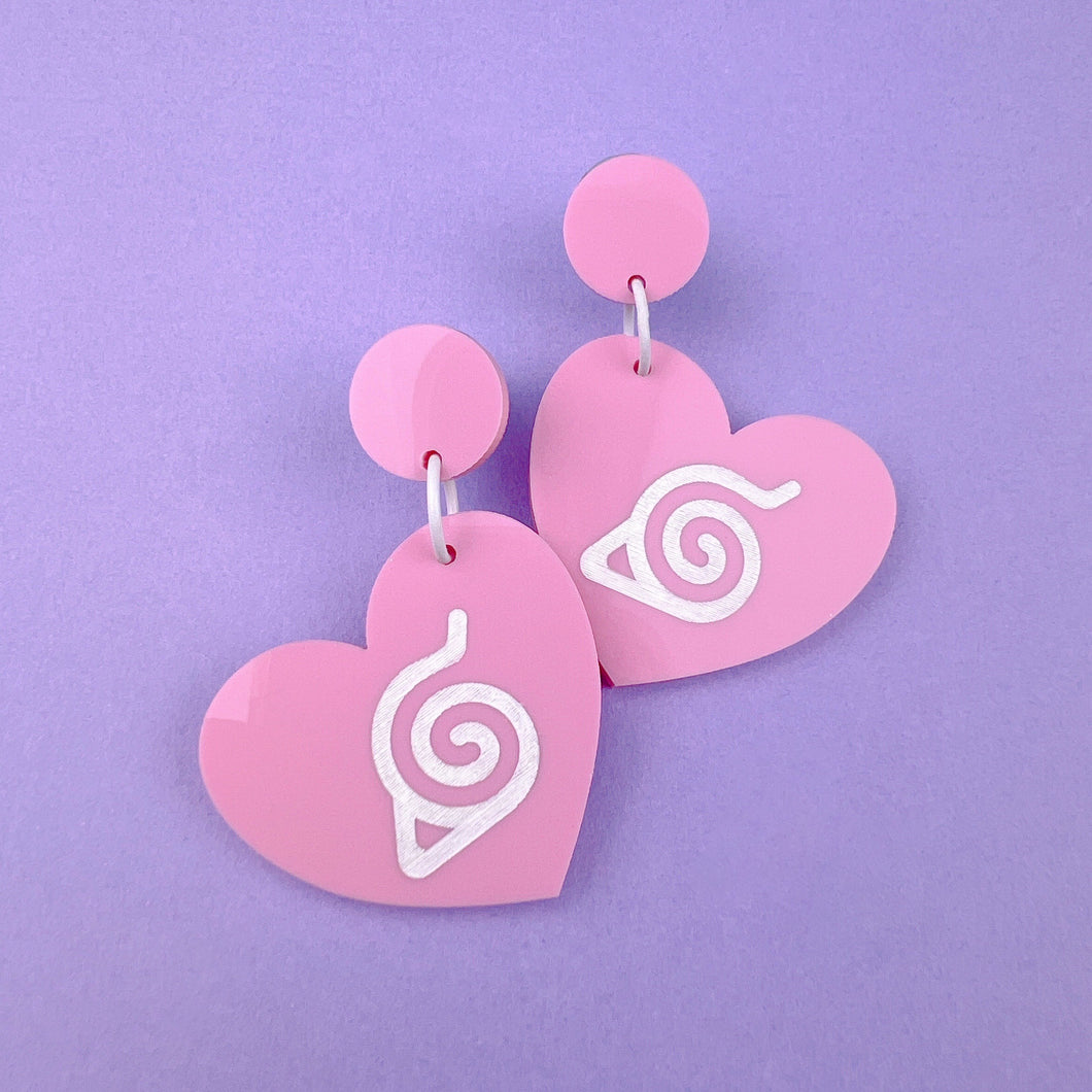 Limited edition pink leaf heart acrylic stud earrings