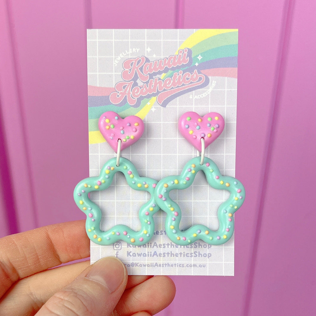 Frosted aqua star stud earrings