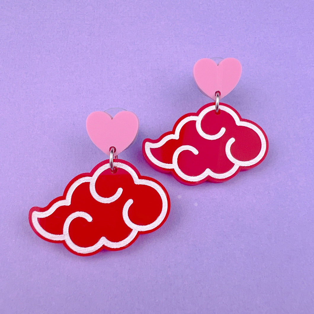 Limited edition red and white acrylic cloud stud earrings