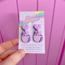 Load image into Gallery viewer, Pink or purple cat squish stud earrings
