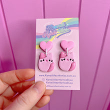 Load image into Gallery viewer, Pink or purple cat squish stud earrings
