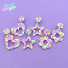 Load image into Gallery viewer, Pastel rainbow patterned flower polymer clay stud earrings
