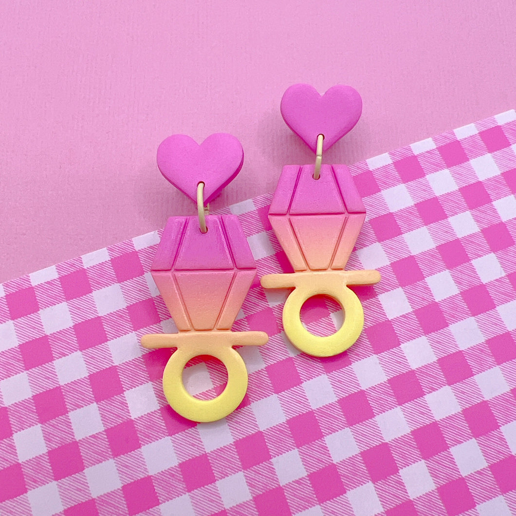 Pink, orange and yellow ring pop stud earrings