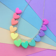 Load image into Gallery viewer, Rainbow heart polymer clay charm necklace
