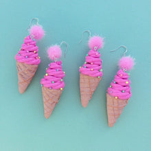 Load image into Gallery viewer, Pink sprinkle icecream polymer clay earrings
