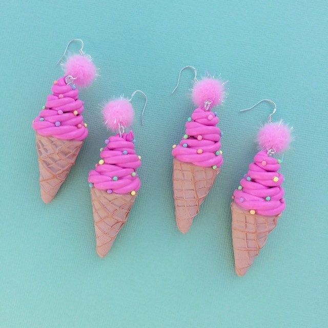 Pink sprinkle icecream polymer clay earrings