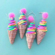 Load image into Gallery viewer, Rainbow icecream polymer clay earrings
