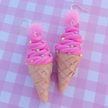 Load image into Gallery viewer, Pink sprinkle icecream polymer clay earrings
