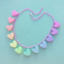 Load image into Gallery viewer, Rainbow heart polymer clay charm necklace
