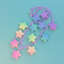 Load image into Gallery viewer, Rainbow ombré star charm polymer clay statement necklace
