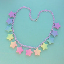 Load image into Gallery viewer, Rainbow ombré star charm polymer clay statement necklace
