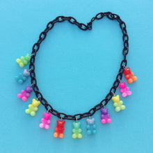 Load image into Gallery viewer, Rainbow two toned resin gummy bear charm necklace
