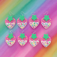 Load image into Gallery viewer, Pink or red frosted strawberry polymer clay earrings
