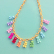 Load image into Gallery viewer, Solid rainbow resin gummy bear charm necklace
