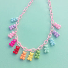 Load image into Gallery viewer, Solid rainbow resin gummy bear charm necklace
