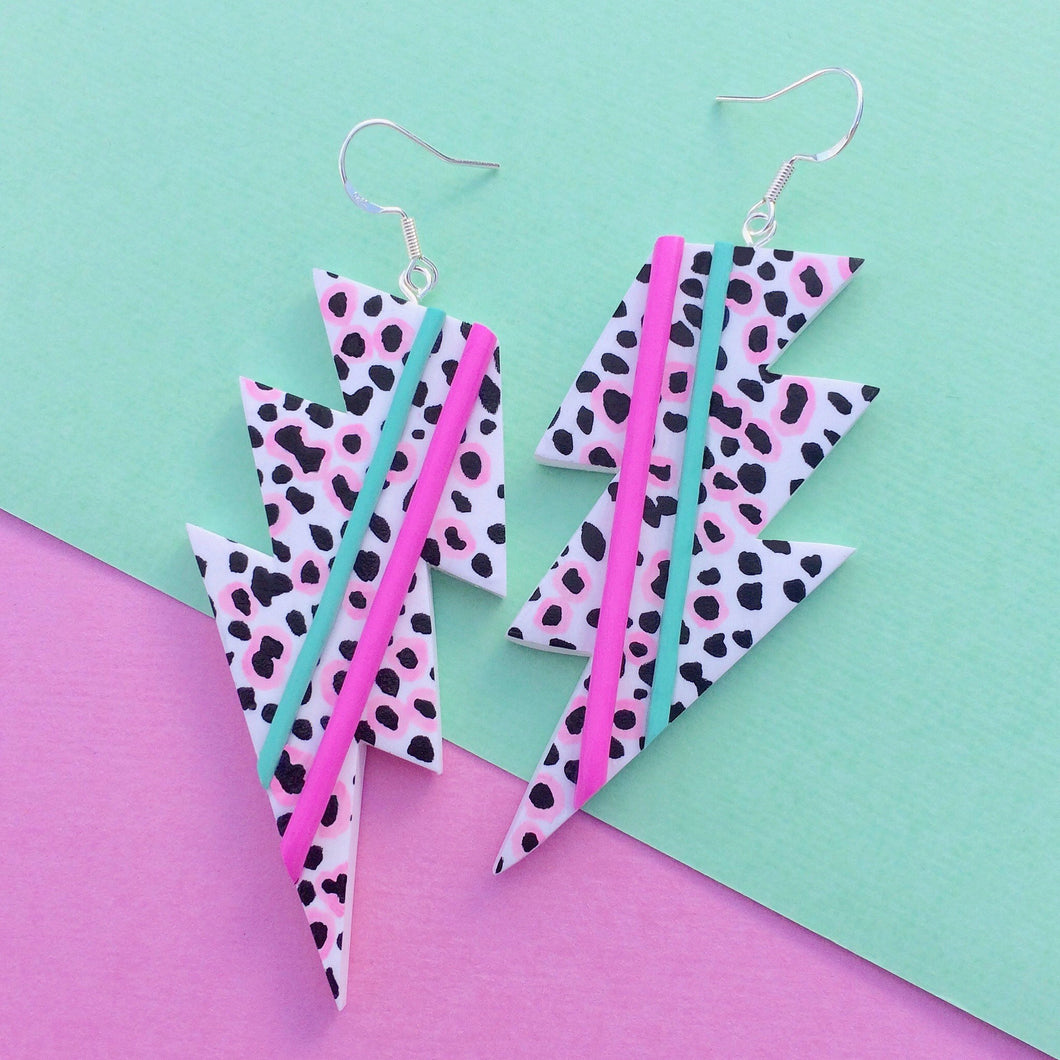 Black and white lightning bolt polymer clay earrings