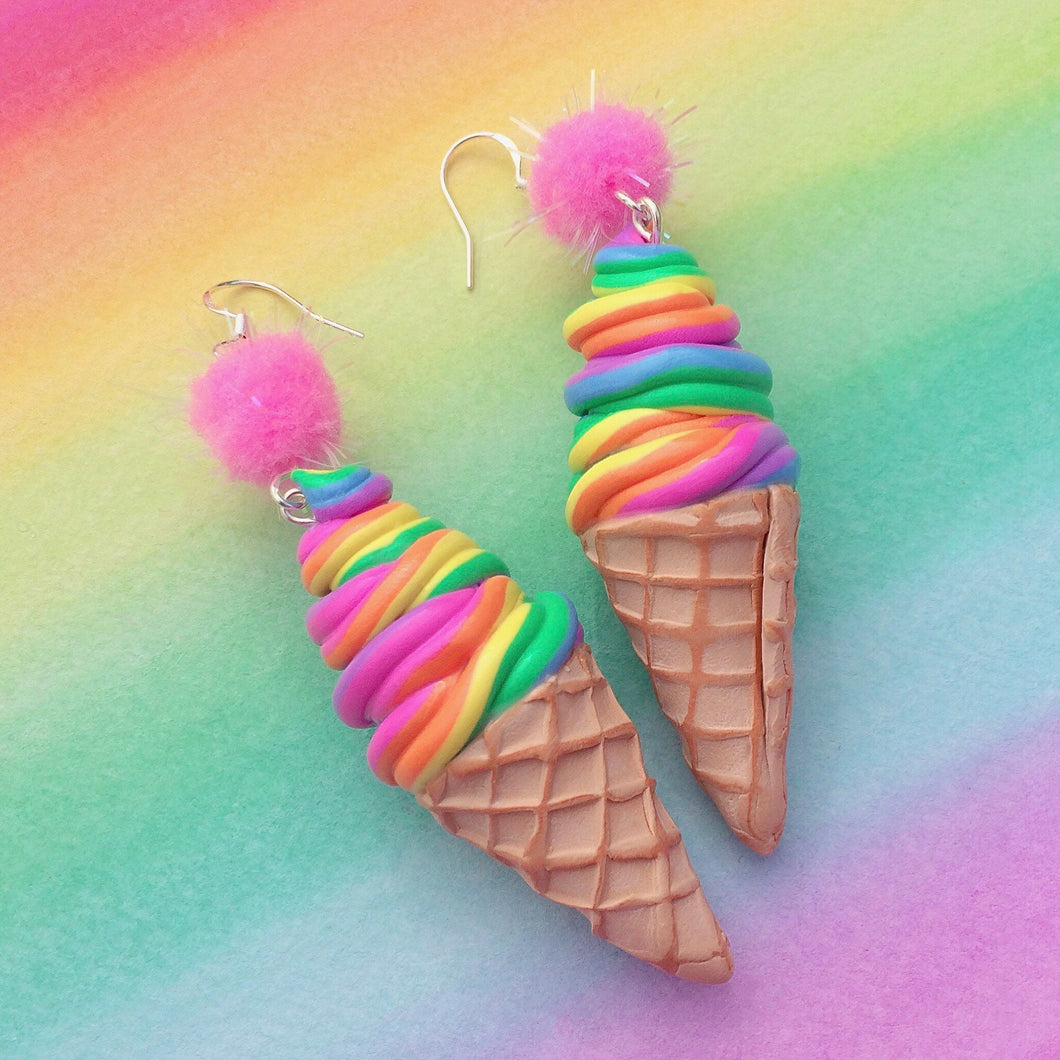 Rainbow icecream polymer clay earrings