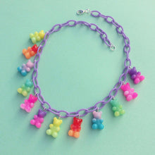 Load image into Gallery viewer, Rainbow two toned resin gummy bear charm necklace
