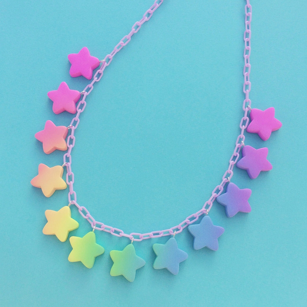 Rainbow ombré star charm polymer clay statement necklace