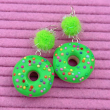 Load image into Gallery viewer, Colourful frosted donut polymer clay earrings
